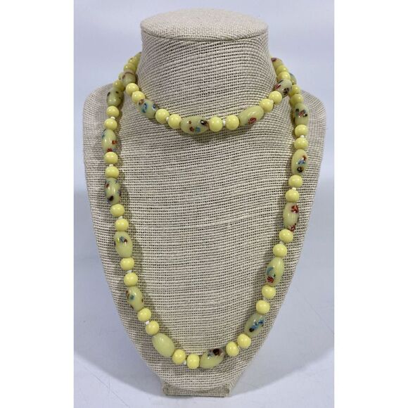 Vintage Murano Art Glass Beads!  Millefiori fioretti Lemon Yellow 16” - Picture 2 of 6